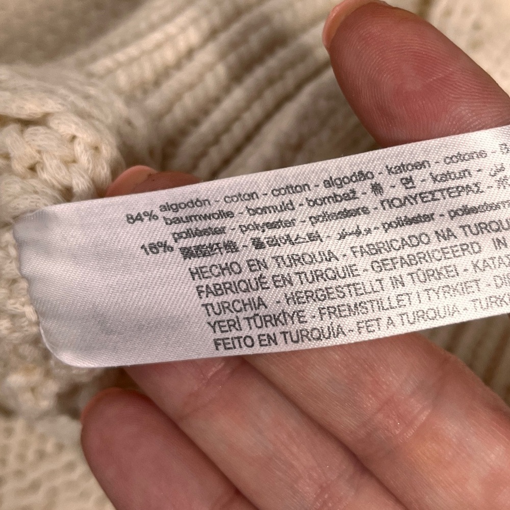 Zara Diamond Knit Cardigan Chunky Slouchy Oversized Neutral Cream Sweater S - Picture 11 of 12